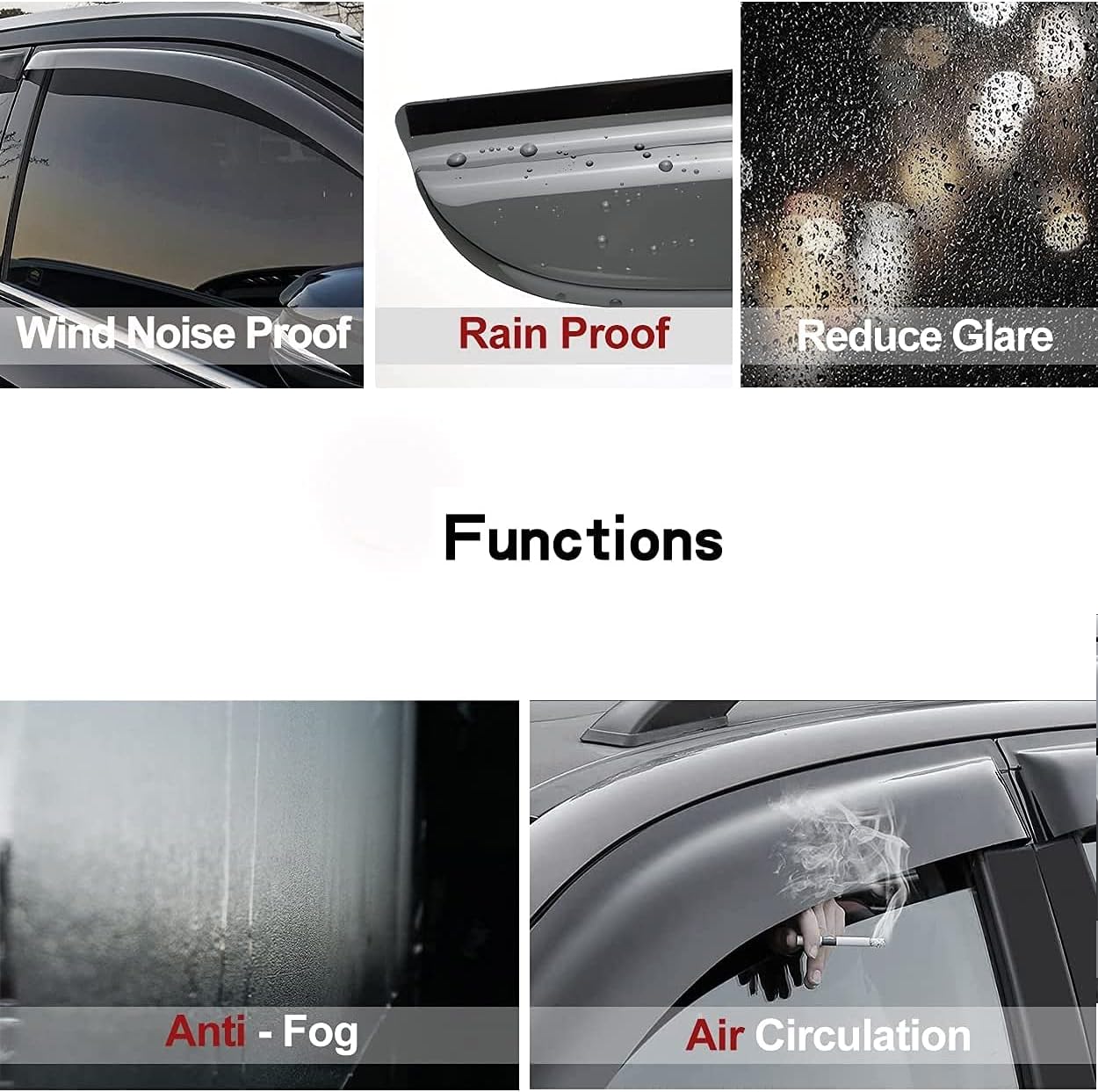 Side Window Wind Deflector, 4pcs Outside Mount Style Tape-On Truck Accessorie Rain Guards Set, Window Visor Looks Great and fit for 2007-2012 Dodge Calibe 94323