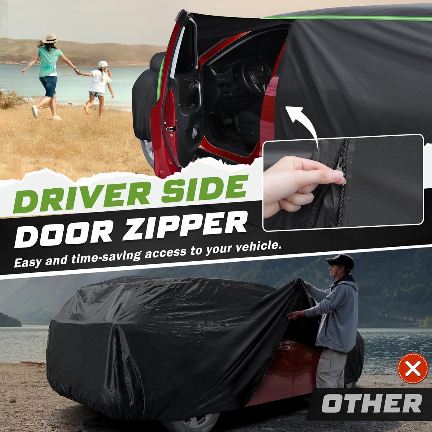 Mixsuper Liner Car Cover for Hyundai Tucson 2004-2026, 7 Layers Waterproof Car Cover Accessories for Tucson with Zipper Door, Windproof Straps, Reflective Strips, Anti-UV, All Weather