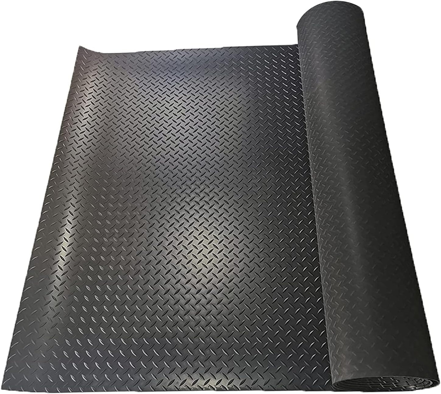7.5Ft x 14Ft Garage Floor Mat 2.5mm Thickened Rubber Flooring Roll 105sqft Diamond Plate PVC Rubber Trailer Mat Non-Slip Floor Protector Mat for Garage Warehouse Basement Trailer - Black