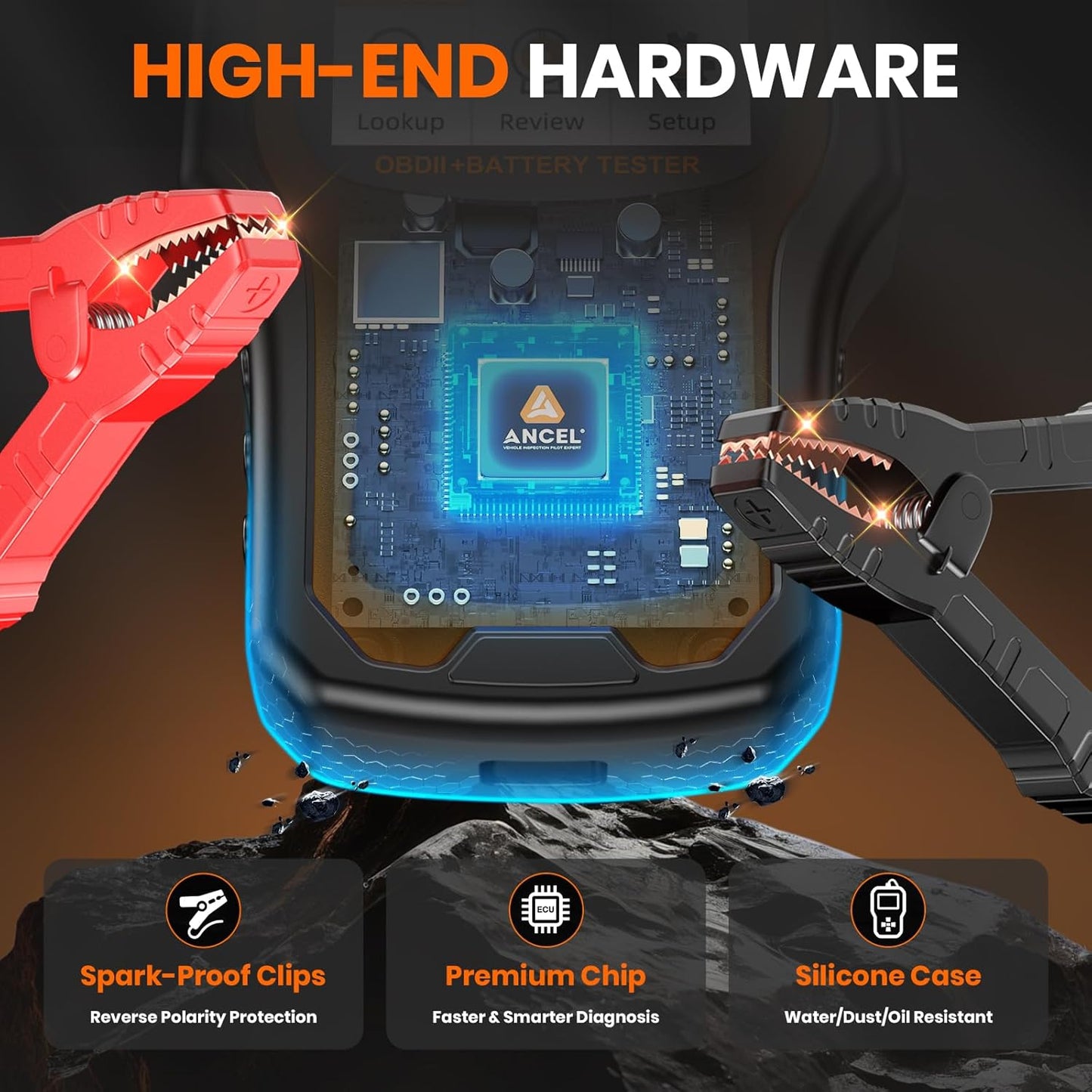 ANCEL AD410 PRO OBD2 Scanner and Battery Tester,2-in-1 Car Diagnostic Tool,Check Engine Light,EVAP Test,Live Data,6V/12V Battery Analyzer with Cranking & Charging System Test for Car Motorcycle