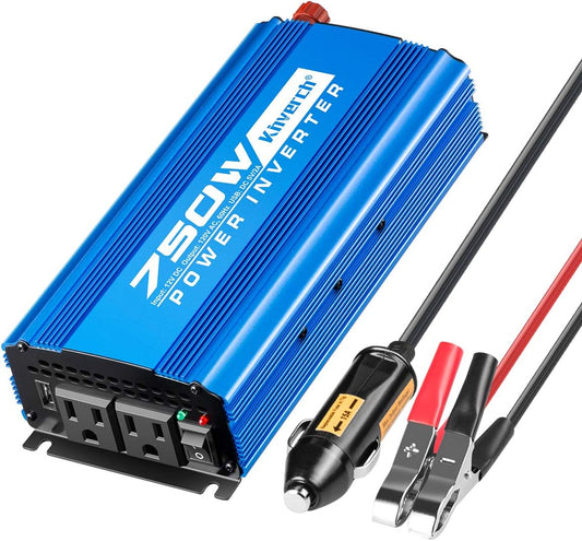 750 Watt Power Inverters DC 12V to 110V AC Converter with 2 AC Outlets and 2A USB Charging Port for Camping Car Power Inverter for Car Cigarette Lighter