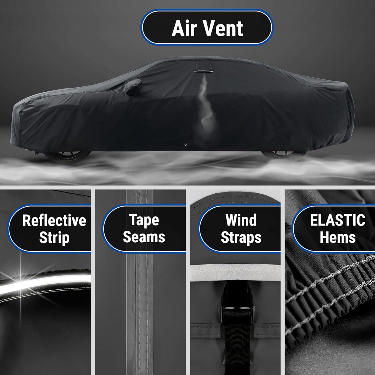 iCarCover Custom Car Cover for Chevy Malibu (1997-2025) Waterproof All Weather Rain Snow UV Sun Protector Full Exterior Indoor Outdoor Car Cover (Stripe - Black/Red)