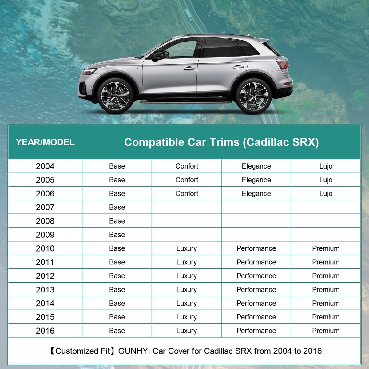 Premium Car Cover Custom Fit Cadillac SRX (2009-2016), 16 Layers Heavy Duty Car Cover Waterproof All Weather with Zipper Door for Sun Rain Snow Dust Uv Protection