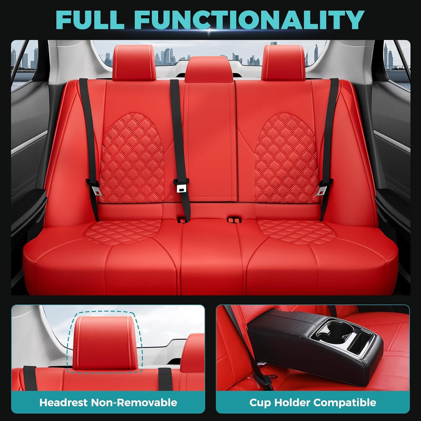 for Toyota Camry Seat Covers Hybrid LE SE 2018 2019 2020 2021 2022 2023 2024 - Custom Car Seat Covers Full Set, Waterproof Breathable Seat Cover for Cars, Leather Cushion Protectors Red