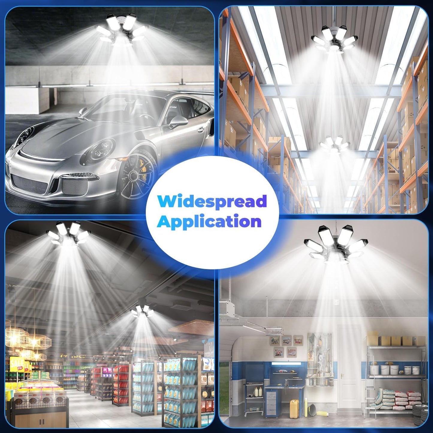 Garage Lights - Super Bright 25000LM Garage Lights Ceiling Led w/ 8 Deformable Panels 6500K Led Light Bulb Srew in E26/E27 Socket with Adjustable Center Spotlight for Barn Workshop Attic