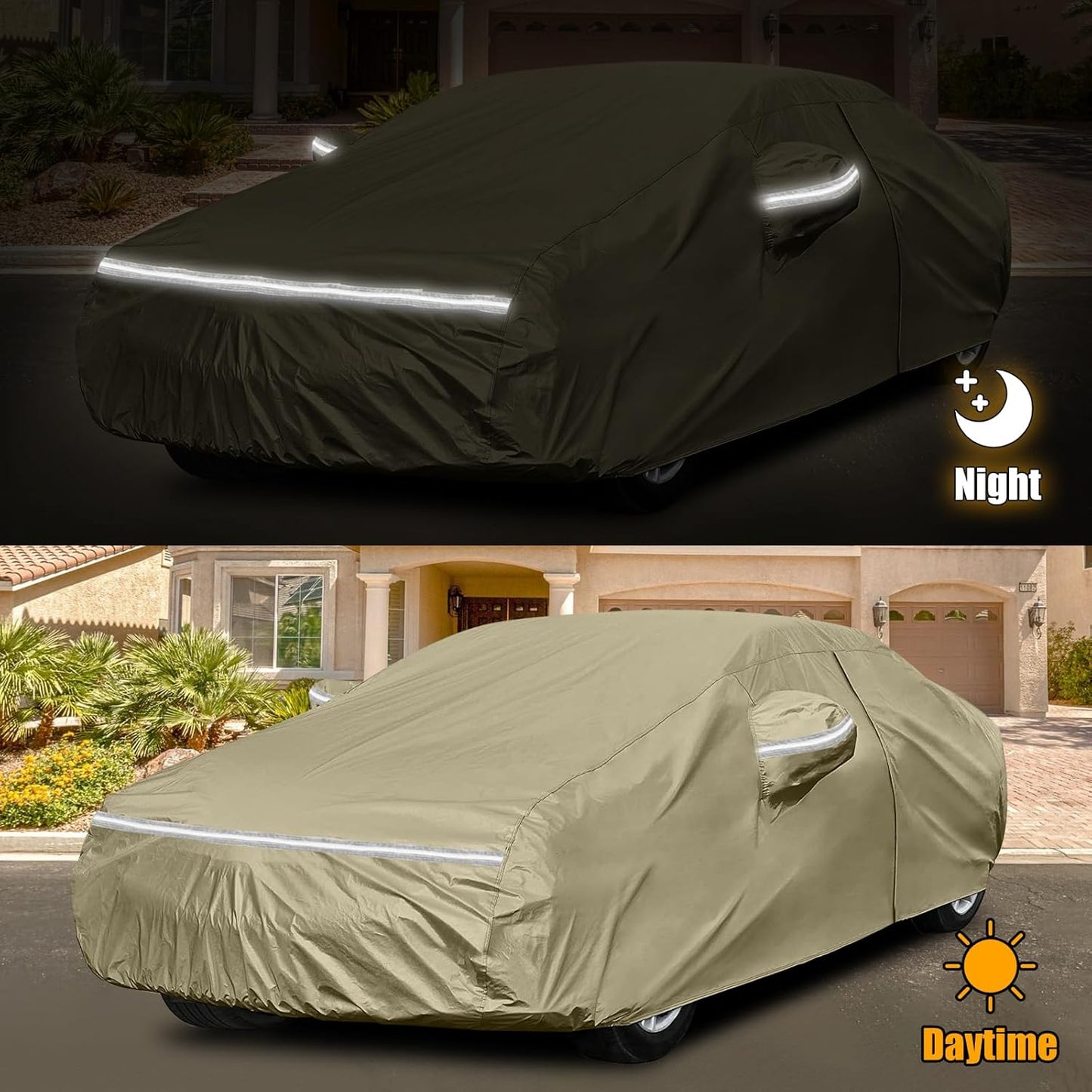 Waterproof Car Covers Replace for 2010-2025 Chevy Camaro, Multilayer Heavy Duty with Cotton Liner All Weather Custom-fit Car Cover with Zipper Door, Windproof Bands for Snow Rain Dust Protection