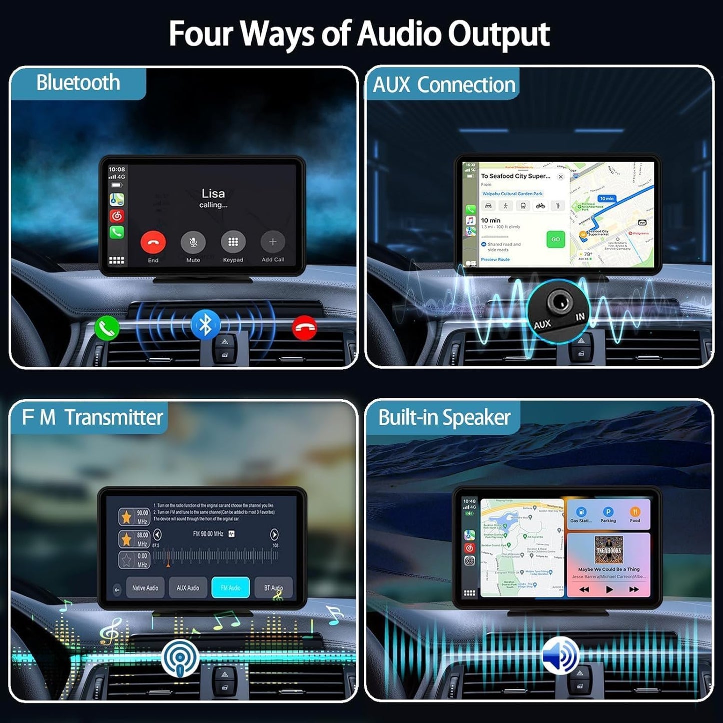 Wireless Double Din Car Stereo Compatible with Apple CarPlay and Android Auto,7" HD Portable Bluetooth CarPlay Touch Screen for Car,with Car Play Dash Mount and Backup Camera
