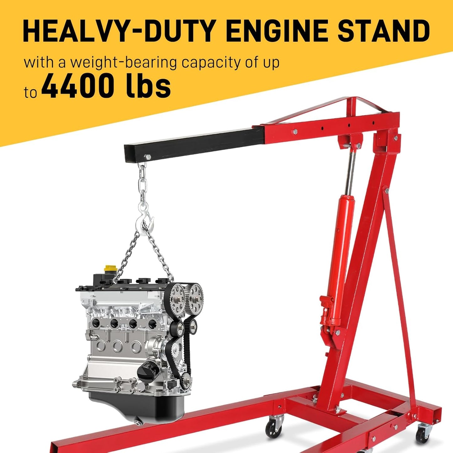 Engine Hoist 2 TON Folding Hydraulic Engine Motor Hoist Cherry Picker Shop Cranes Lift Red Shop Crane 4000 lb Heavy-Duty (Engine Hoist)