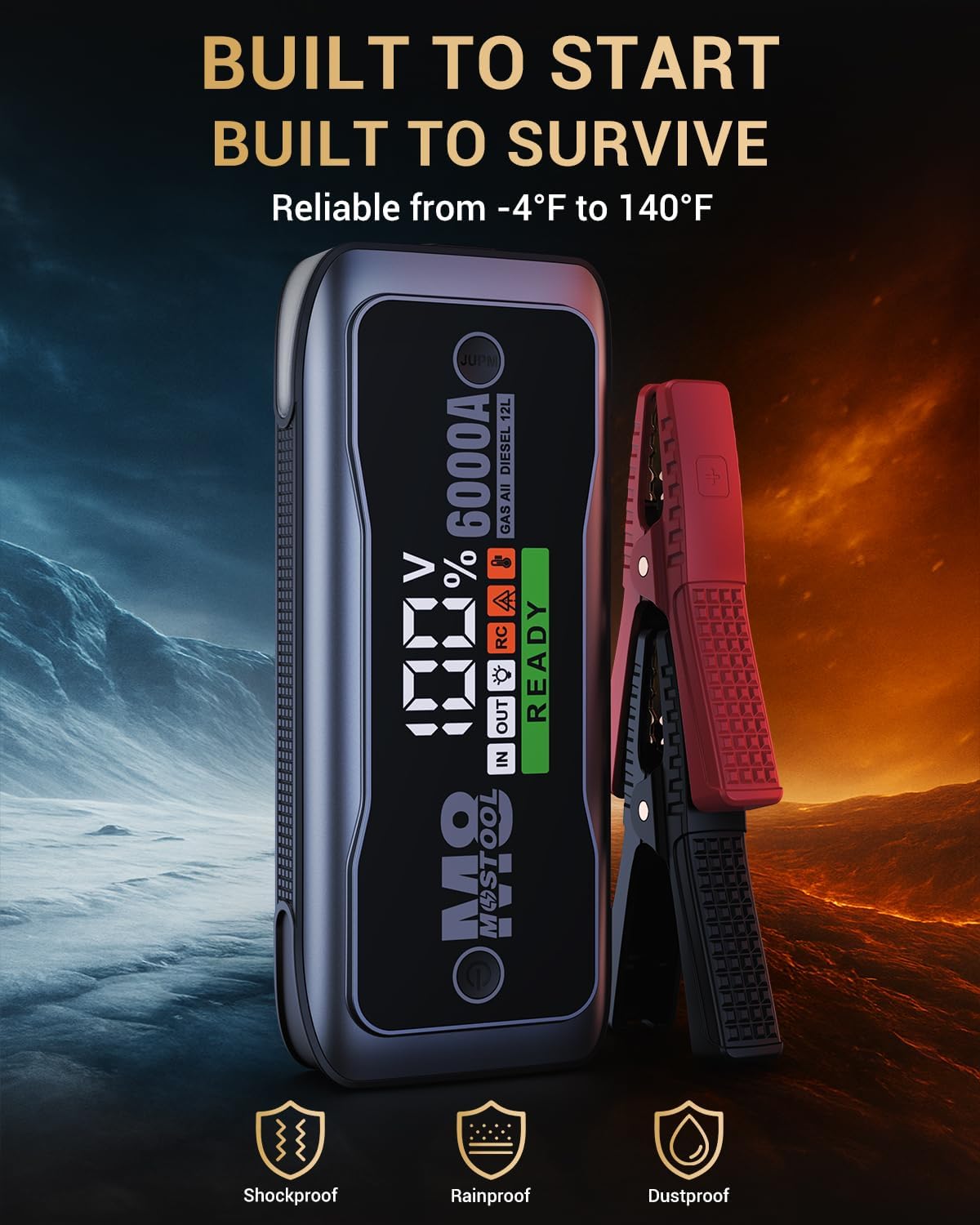 MOSTOOL M8 6000A Flagship Car Jump Starter, 12V Professional Battery Pack with Smart LCD, Heavy Duty Safety Clamps, 24000mAh Power Bank, 400-Lumen LED, Rugged Kit for All Gas & Up to 12.0L Diesel