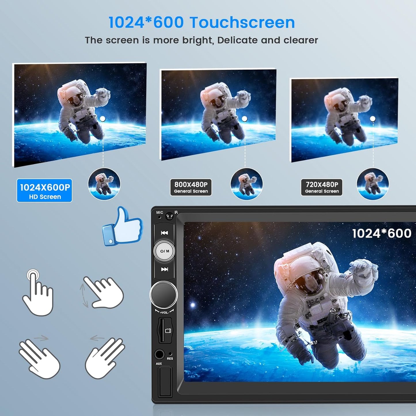 Car Stereo Double Din Wireless Carplay Android Auto, 7 Inch Touchscreen Car Radio Bluetooth 5.1 FM Car Audio Receiver with Backup Camera Mirror Link SWC