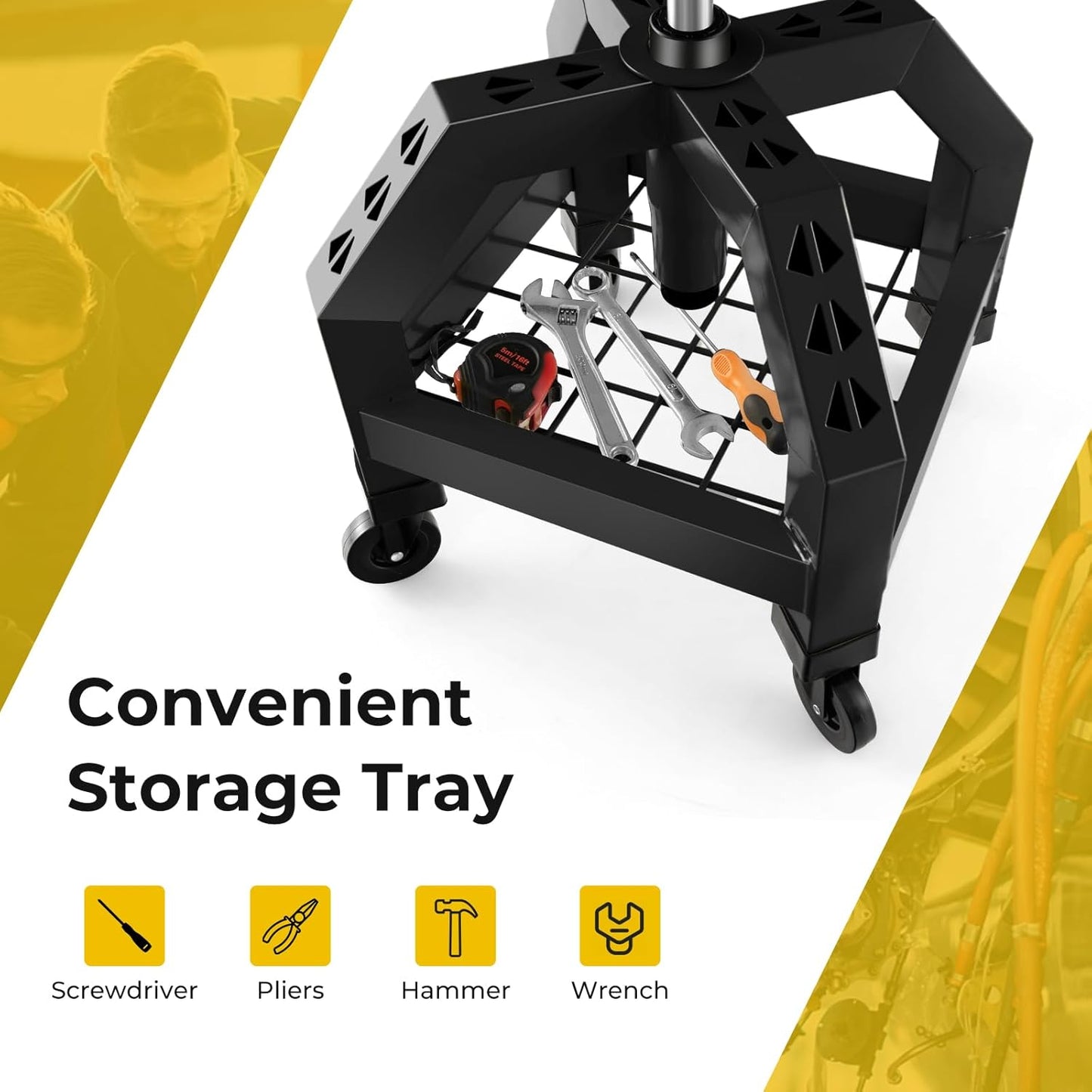 S AFSTAR Shop Stool with Wheels, Height Adjustable Garage Stool with 4 Universal Wheels & Tool Tray, 330 LBS Capacity, Heavy Duty Creeper Chair Seat Rolling Mechanic Stool for Garage Workshop (Black)