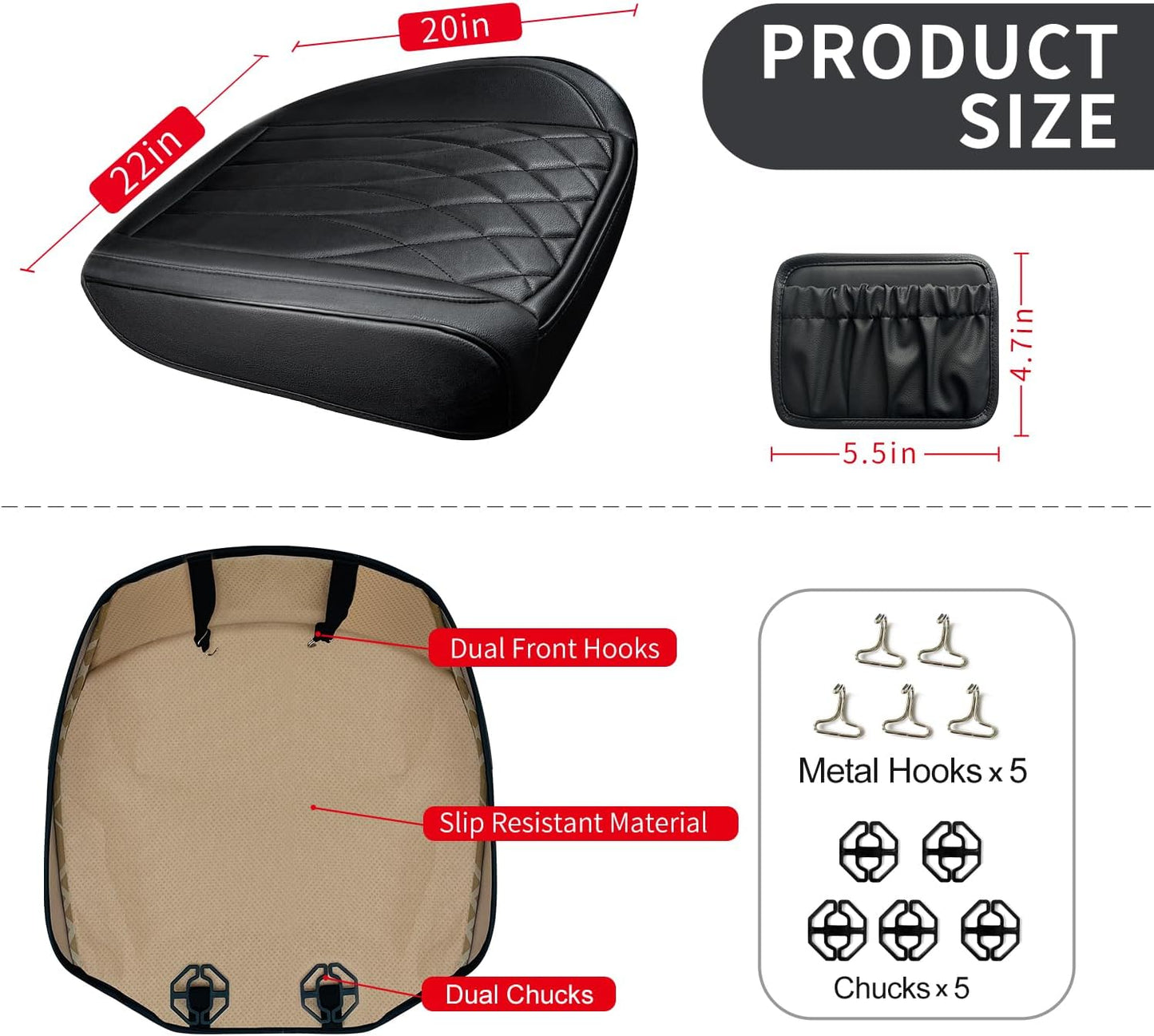 2 Pack Leather Front Car Seat Cover Bottom Car Seat, Universal Anti-Slip Driver Car Seat Protectors with Storage Pocket, Waterproof Bottom Auto Seat Cushion Pad Mat for Most Vehicles(Black)