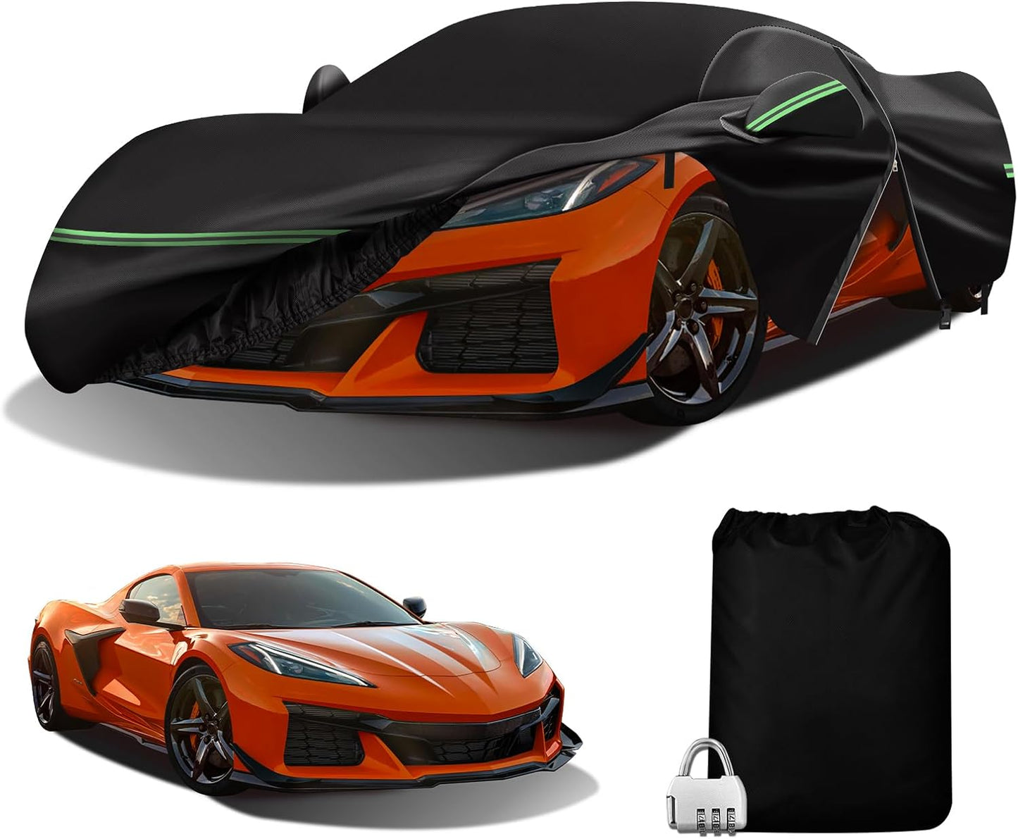for Corvette 2020-2023 C8 Car Cover 210D Outdoor Waterproof UV Protection, with Cotton Layer, Zipper Door, Reflective Strip, Storage Bag, for Chevy C8