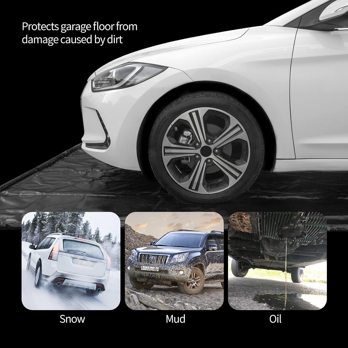 WELKIN Containment Mat,(8'6" x 20'),Non-Slip Garage Floor Mat - Heavy Duty Waterproof Protection from Snow, Rain and Mud for Cars