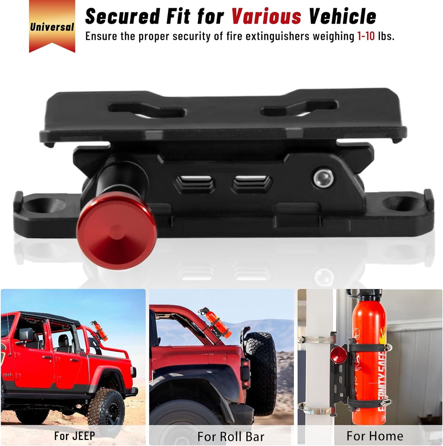 Car Fire Extinguisher Mount Holder - Quick Release Fire Extinguisher Bracket for Jeep Wrangler JT, TJ, JL, JKU, UTV, Polaris RZR, Ranger, Can-Am X3, Yamaha, ATV, Tractor – Corrosion-Resistant