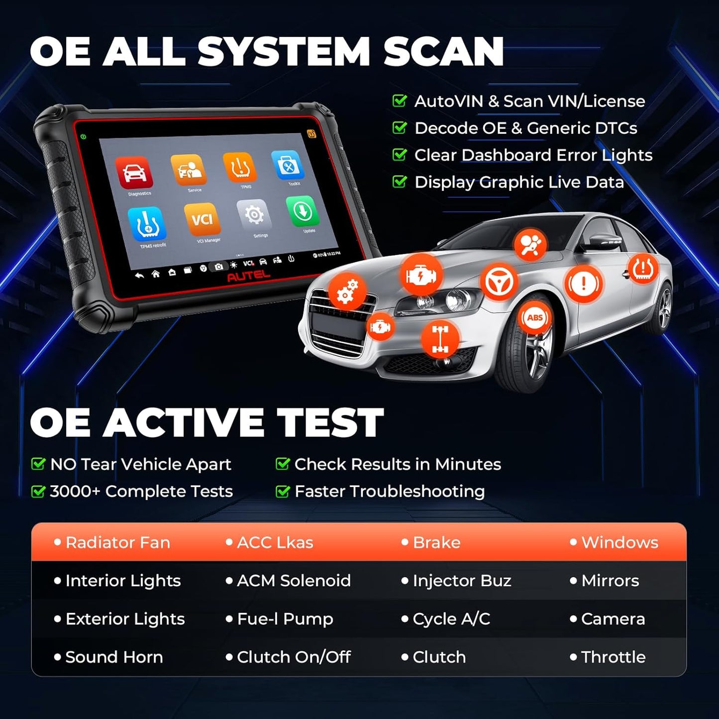 Autel MaxiPRO MP900-BT KIT Scanner: 2025 Level-up of MP900Z-BT, MP808BT Pro, MP808BT KIT with DoIP CAN-FD, 40+ Services, OE ECU Coding, 11 PCS OBD1 Cables, Bi-Directional, 150+ Makes, FCA Renault SGW
