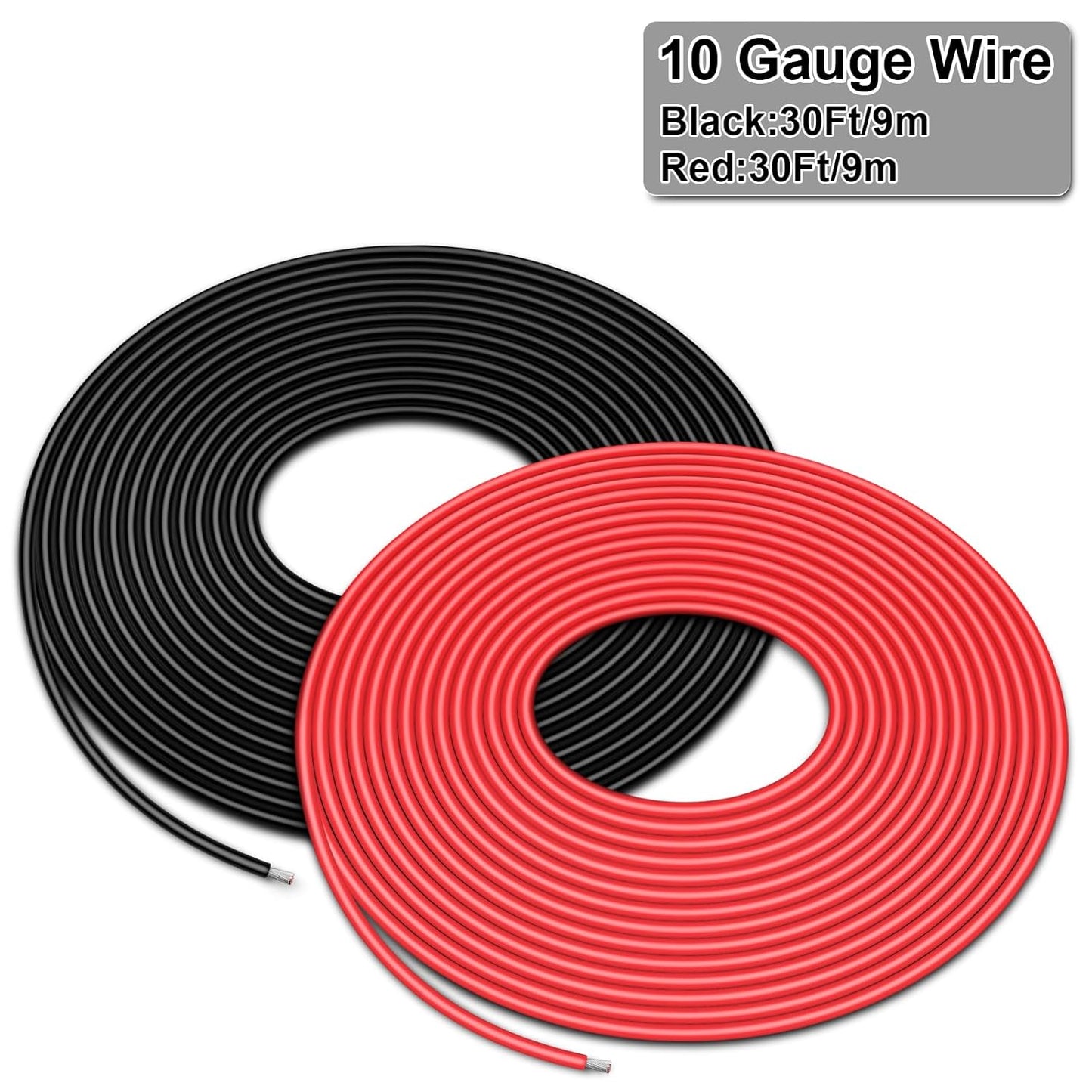 10 Gauge Wire - iGreely 30 FT Red & 30 FT Black 10 Gauge Tinned Copper Electrical Wire Cable for Solar Panel Car Audio Automotive Trailer Marine Harness Wiring 10AWG 30Ft
