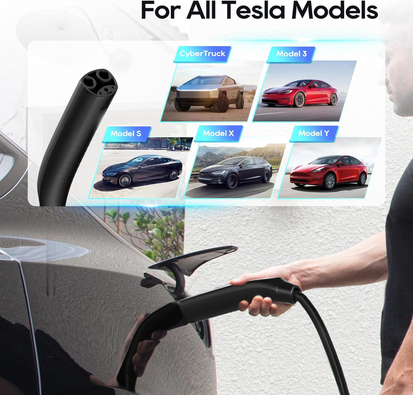 Level 1-2 Tesla Charger (32A,240V,NEMA 14-50P) with 25FT Charging Cable,ETL & FCC Listed,Home/Outdoor Portable Tesla Charger for All Tesla Models 3/Y/S/X/Cybertruck,Timing Delay