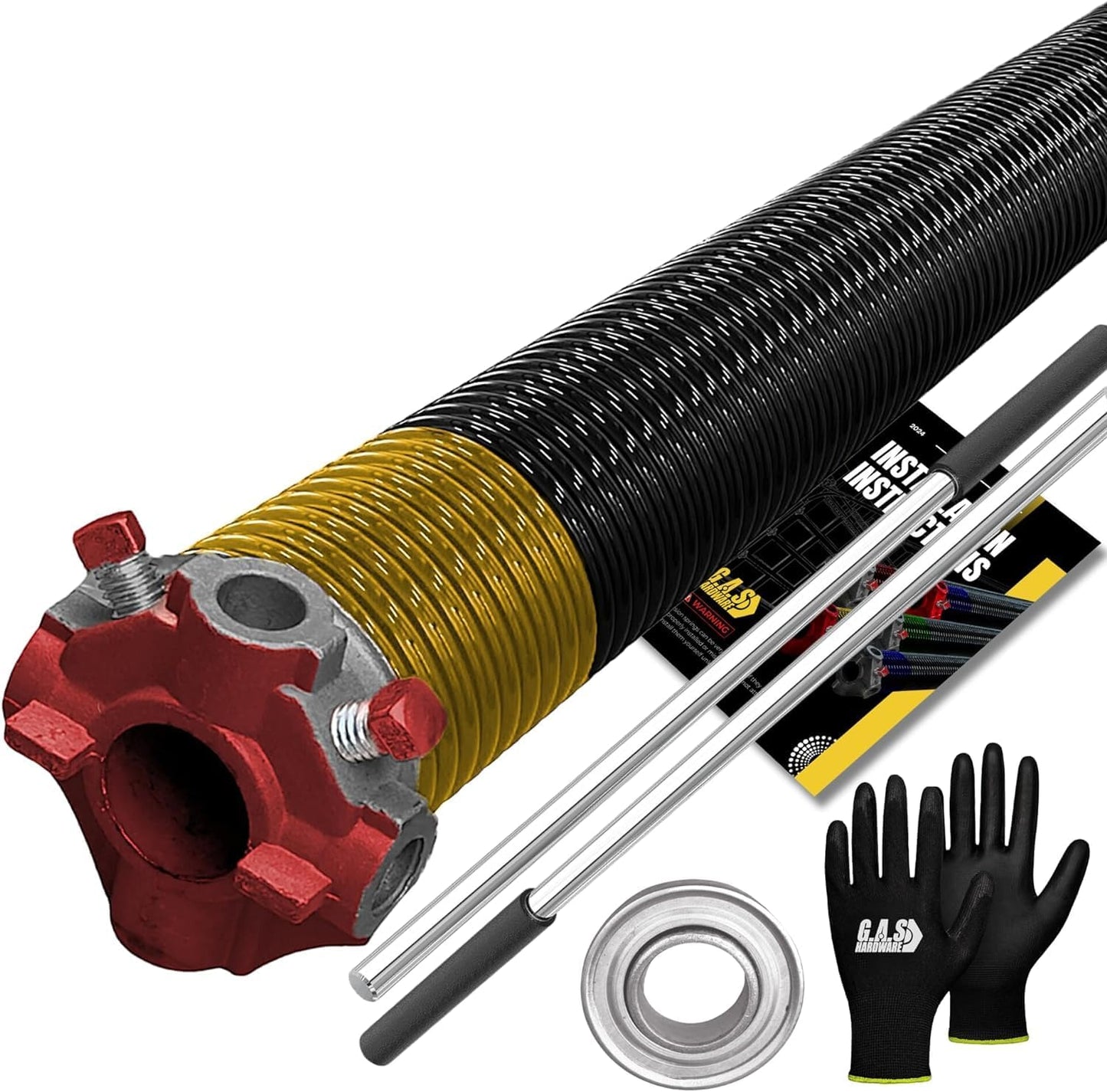 Garage Door Torsion Spring 250x2x36 for Left Side of Garage Door with Winding Bars, 1" Steel Bearing, and Gloves Heavy Duty Precision E-Coating 5-Year Warranty Minimum 30,000 Cycles (Red Cone)