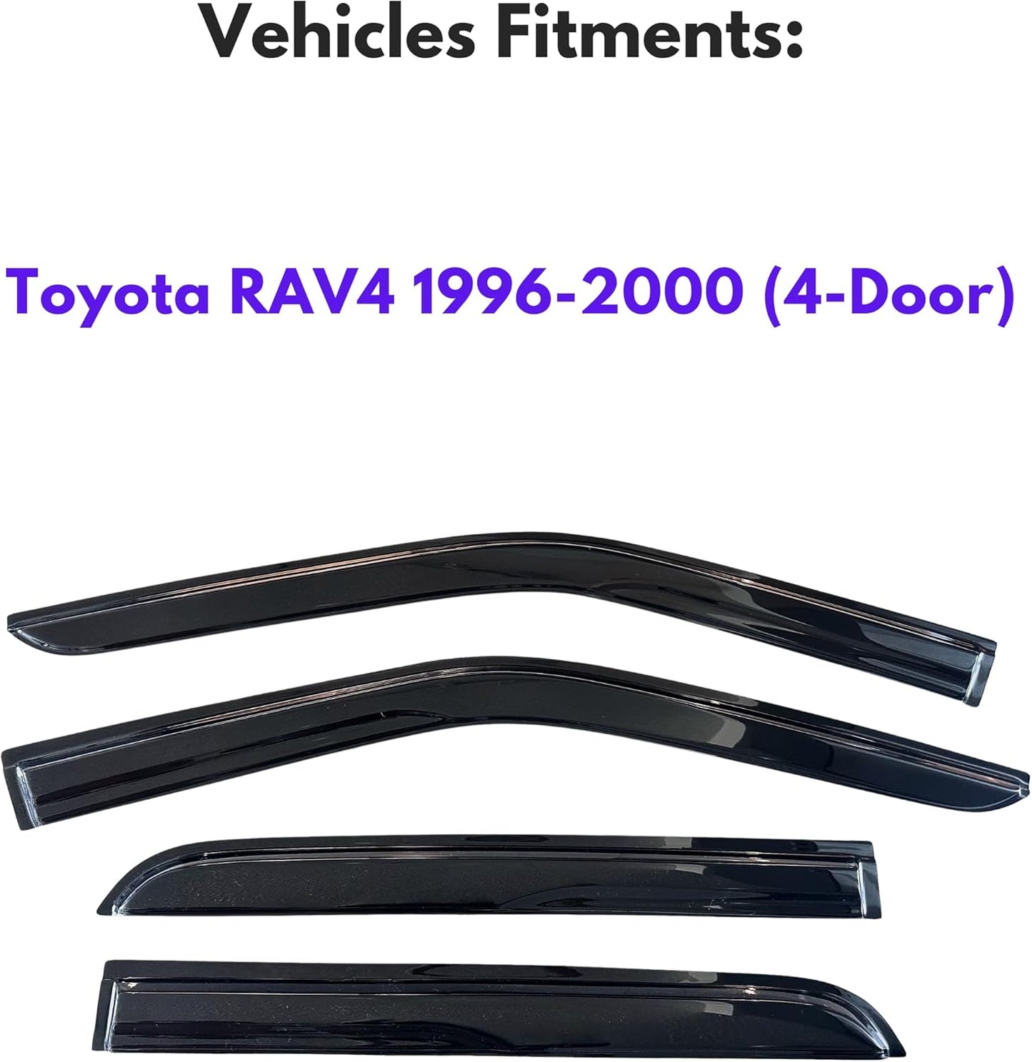KPY Window Visor Compatible with Toyota RAV4 1996-2000 (4-Door), 4PC Rain Guard Side Window Vent Deflectors Tape-On Mugen Style, 1996 1997 1998 1999 2000