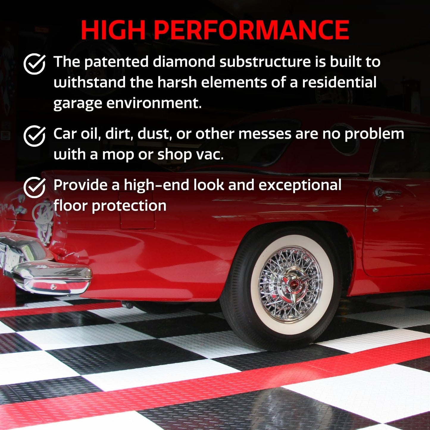 Big Floors RaceDeck Diamond Plate Design, Durable Interlocking Modular Garage Flooring Tile (White, 24 Pack of 12 x 12" Tiles)