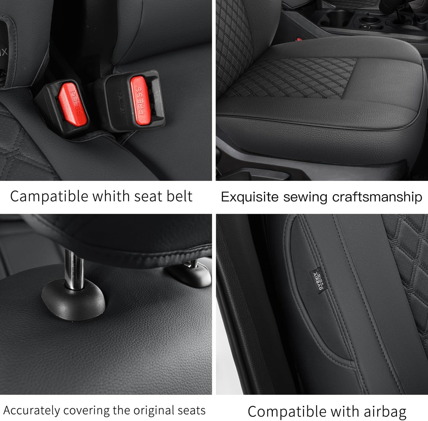 GIANT PANDA Customized Full Set Car Seat Covers Fit 2019 2020 2021 2022 2023 Ford Ranger SuperCrew(XLT,Lariat), 2021-2023 SuperCrew XL，Black