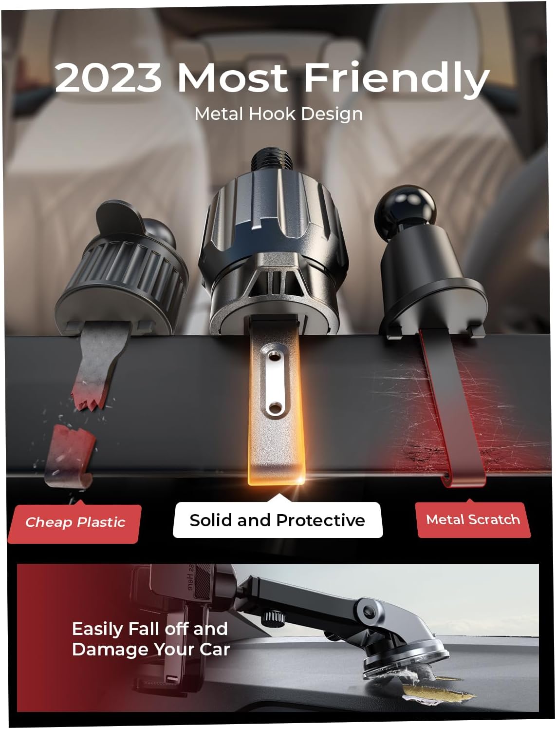 LISEN Phone Mount for Car Vent [Never Blocking] Rotatable Car Phone Holder Air Vent Clip 2024 Hands Free Cell Phone Car Mount for iPhone 15 Pro Max Plus 14 13 12 Samsung Android, Silver