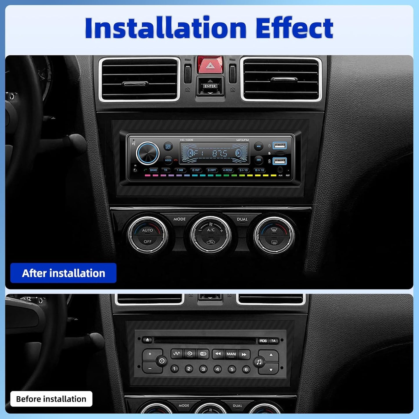 Single Din Bluetooth 5.0 Hands-Free Calling Car Stereo LCD Digital Display FM Radio MP3 Media Player USB/AUX/TF Card Input, USB Fast Charging