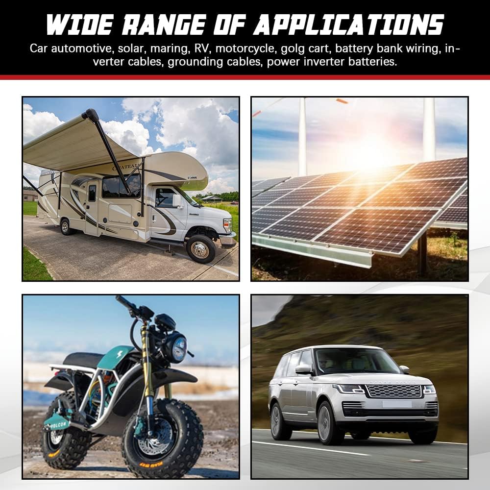 4 AWG Battery Cable 6FT 4 Gauge Pure Copper Battery Inverter Cables with 3/8 in Lugs Both Ends Power Inverter Wire Set for Automotive Solar Power Inverter Marine Boat RV Car Motorcycle (6FT)