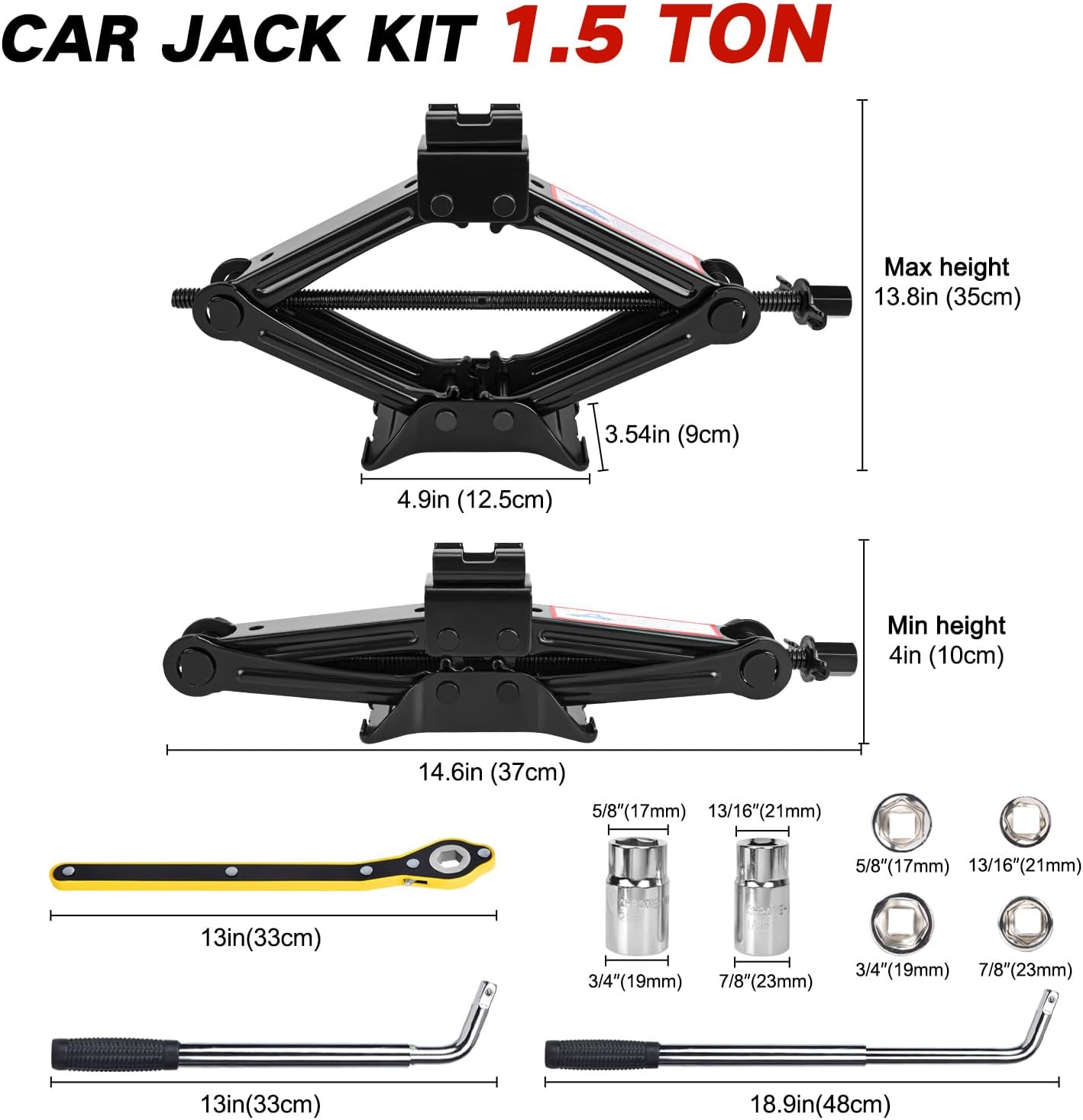 Scissor Car Jack 1.5Ton（3306lbs） Tire Changing Kit with Lug Wrench - Emergency Kit for Car, SUV, MPV