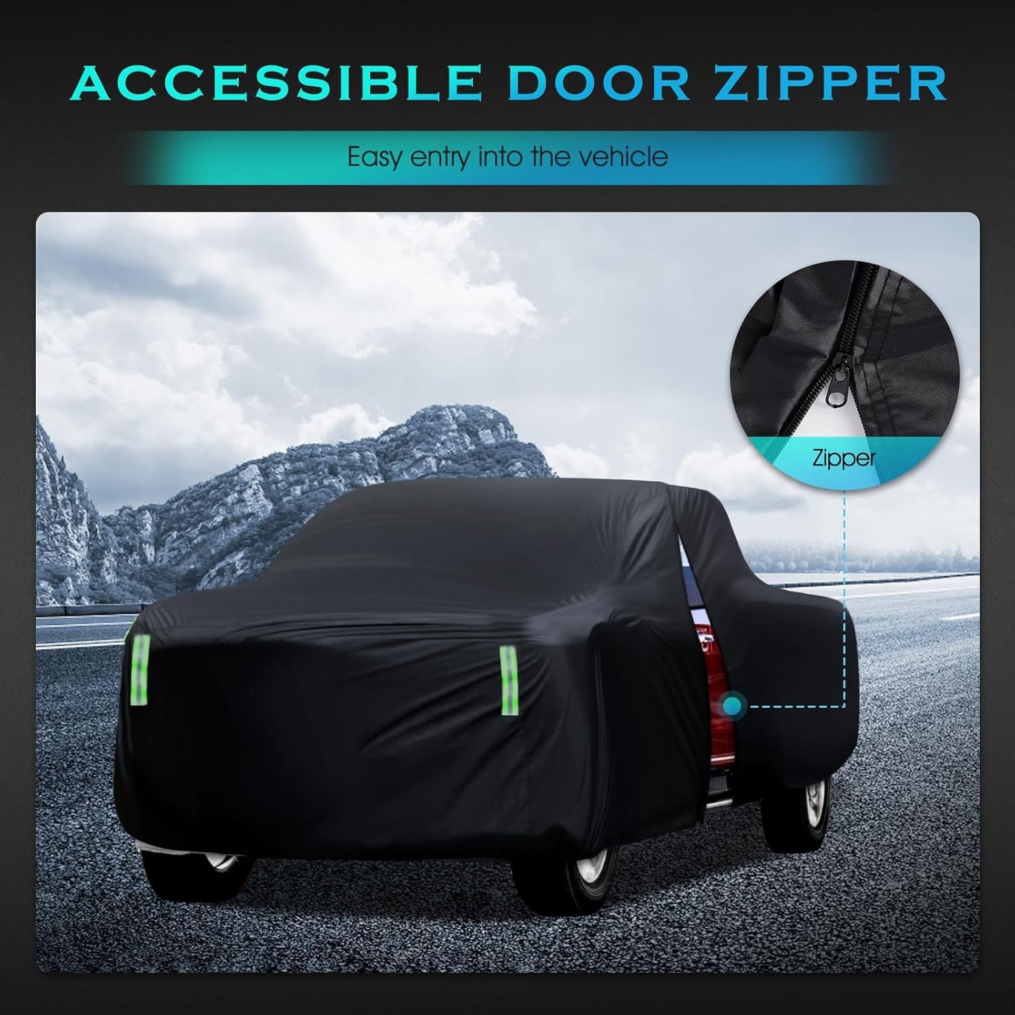 Car Cover Waterproof All Weather，Full Outdoor Pickup Truck Cover Rain UV Protection, Size T4 Universal Fit for Ford F150 Chevy Silverado Dodge Ram 1500. (Fit Truck Length 243 to 250 inch)