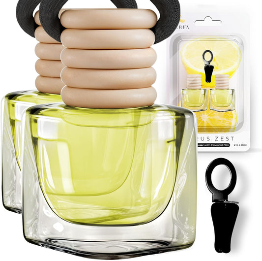 Car Air Fresheners - Citrus Zest Car Air Fresheners for Men | Pack of 2 Long Lasting Car Air Freshener | Odor Eliminator Car Perfume Diffuser with Essential Oils | Car Air Freshener Vent Clip by Perfa