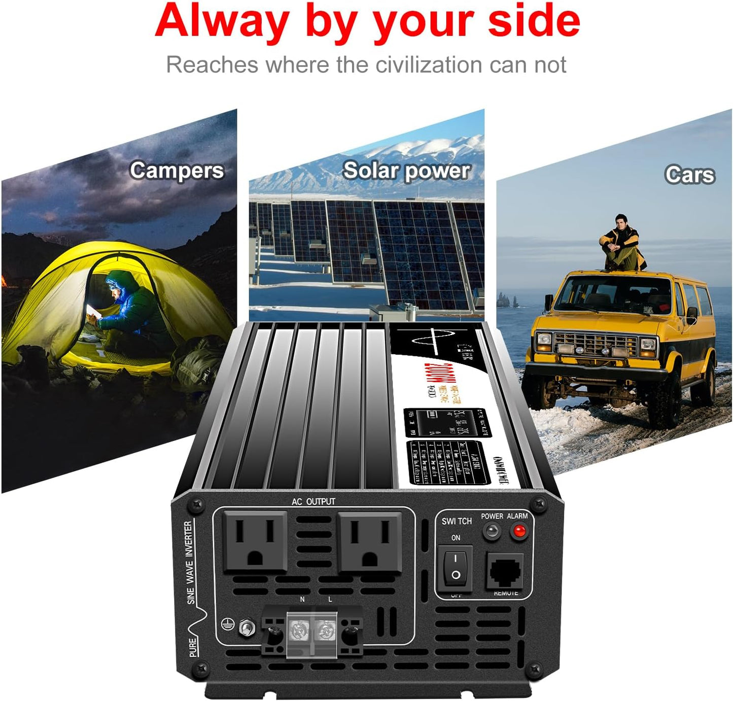 Xijia Pure sine Wave Inverter 2000w Power Inverter (Peak Power 4000W) dc 12v to 110v 120V ac rv Converter (DC12V (Range 10V-15V) 2000W)