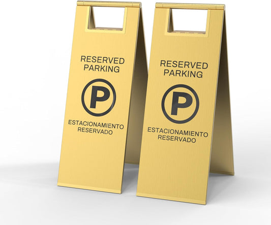 Reserved Parking Sign – Foldable Heavy Duty Plastic A-Frame with Bold “P” Symbol, Bilingual English & Spanish – 24" Tall Reserved Spot Marker for Storefront, Driveway, Garage – Gold