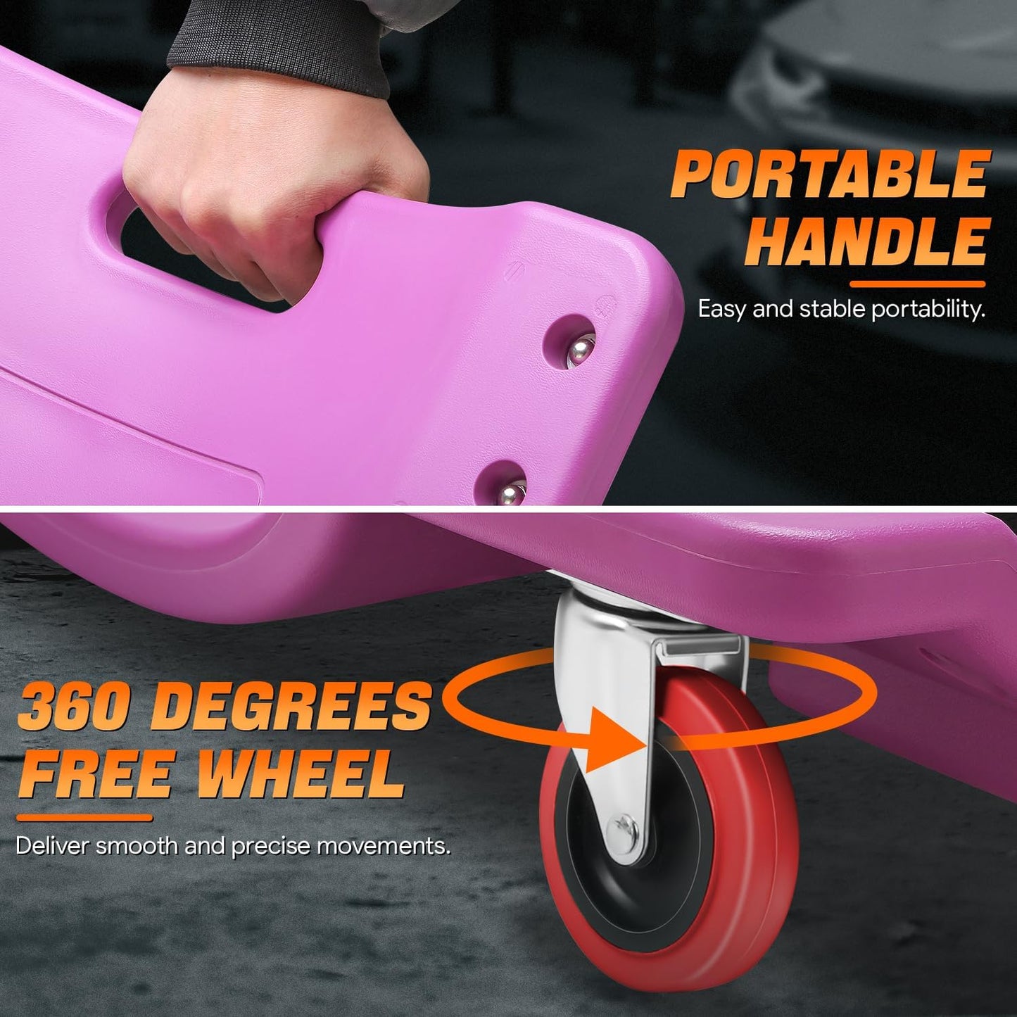 DNA MOTORING 36" L X 17" W x 4.25" H Vehicle Repair Low Profile Automotive Creeper w/Padded Headrest, Purple, TOOLS-00201-PR