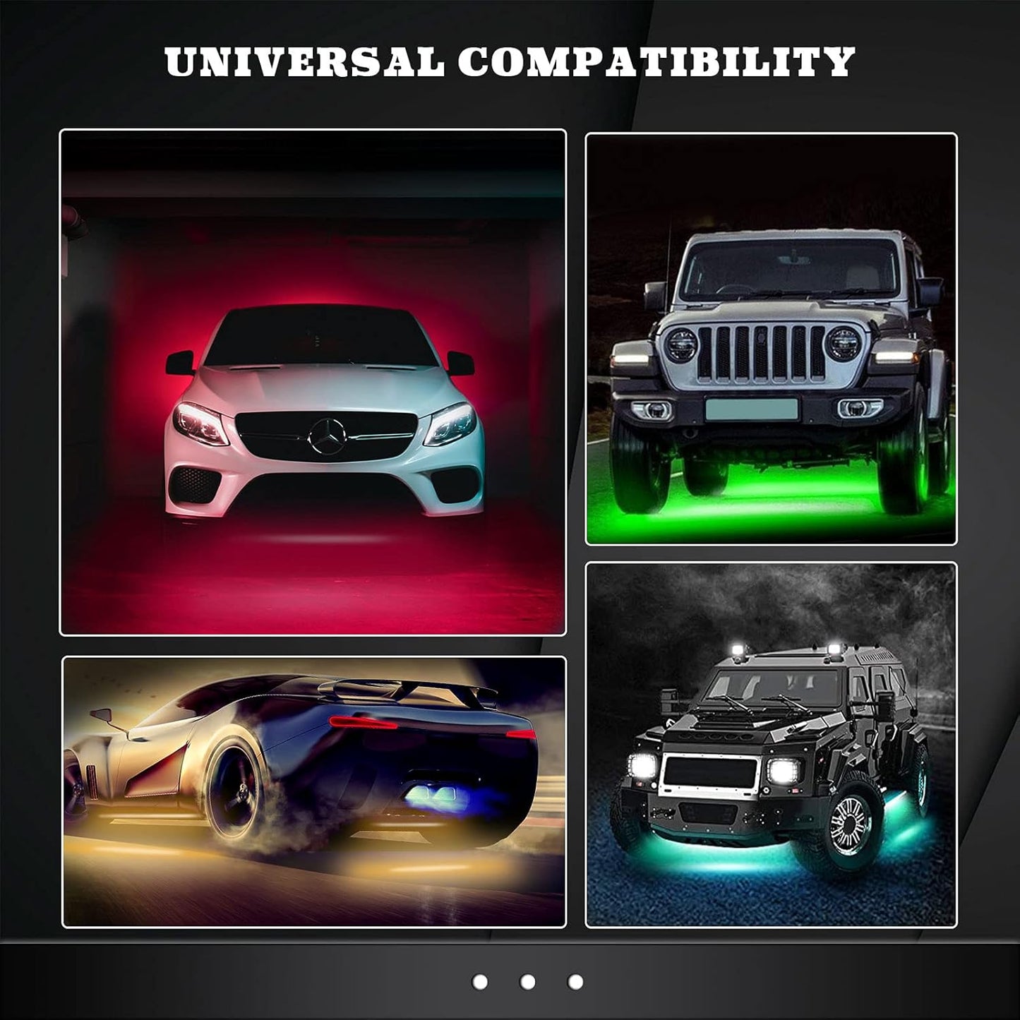 Car LED Underglow Lights - 6Pcs Car Underglow Neon Accent Strip Lights with Dream Color Chasing, APP Control 12V 300 LEDs Underbody Lights, Waterproof Underglow Led Light Kit for Cars, Trucks, Boats