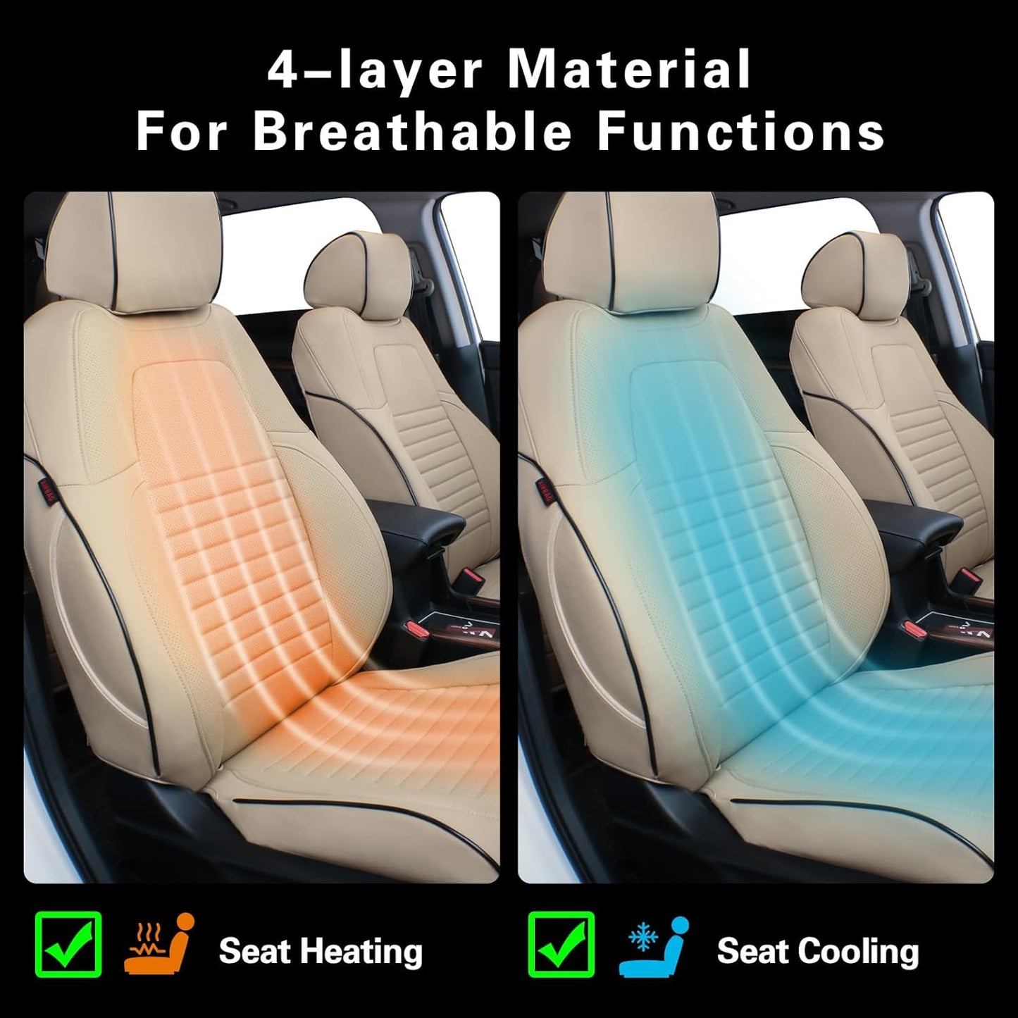 EKR Accord Seat Covers for Cars Honda Accord LX 2018 2019 2020 2021 2022(Rear Row W/Solid Backrest),Leather Seat Covers,Automotive Seat Covers,Car Seat Protector,Leather(Beige)