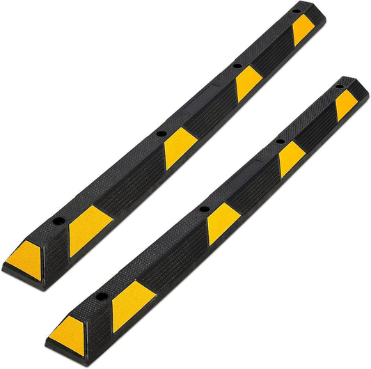 72" Car Parking Stopper, Heavy Duty Rubber Parking Curb Wheel Stops with Highly Visible Reflective Strips, Garage Floor Stopper for Cars, Truck, Trailer, Van, Pack of 2