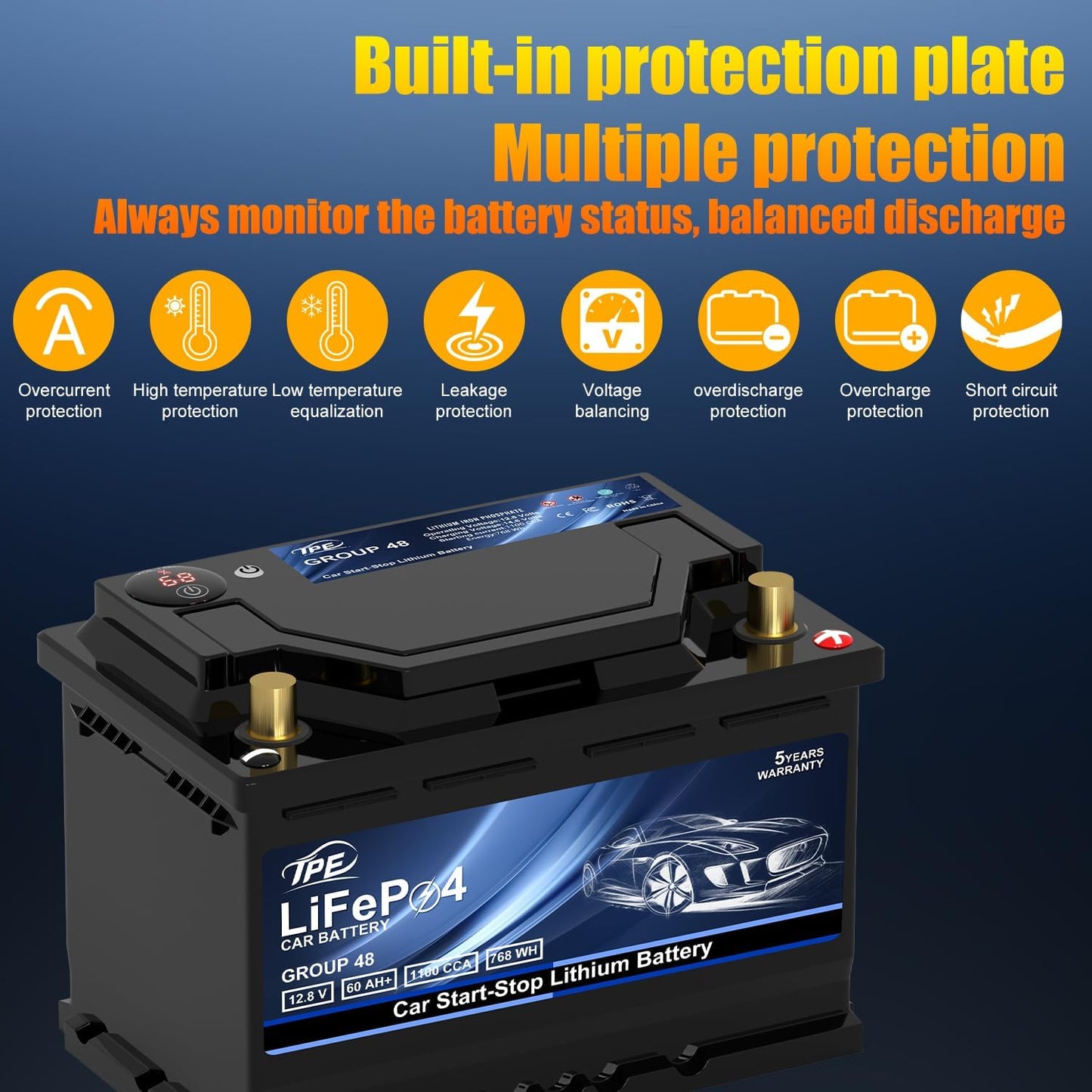 Group48 LiFePO4 Lithium-ion Car Battery Lightweight Design Auto Lithium Battery 12V 60AH High-Performance Car Battery