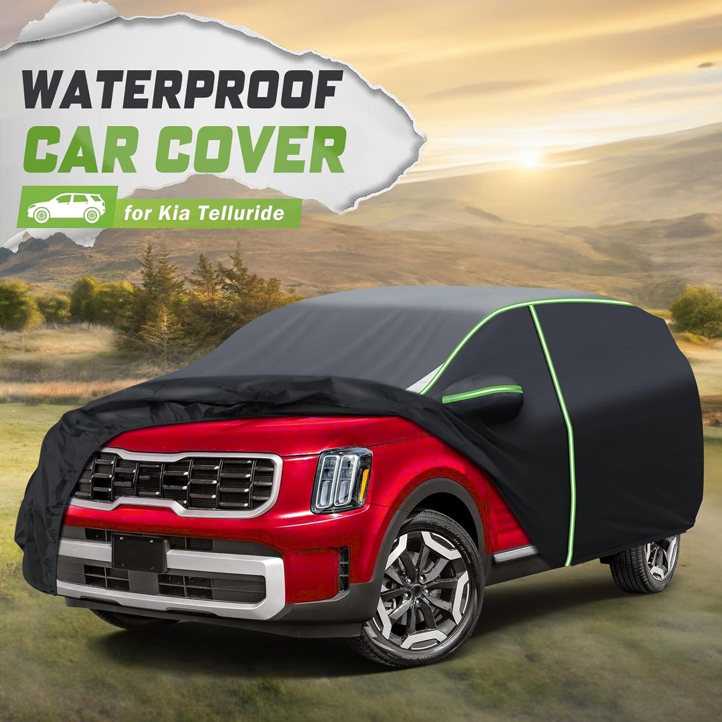 Mixsuper Liner Car Cover for Kia Telluride 2020-2026, 7 Layers Waterproof Car Cover Accessories for Telluride with Zipper Door, Windproof Straps, Reflective Strips, Anti-UV, All Weather