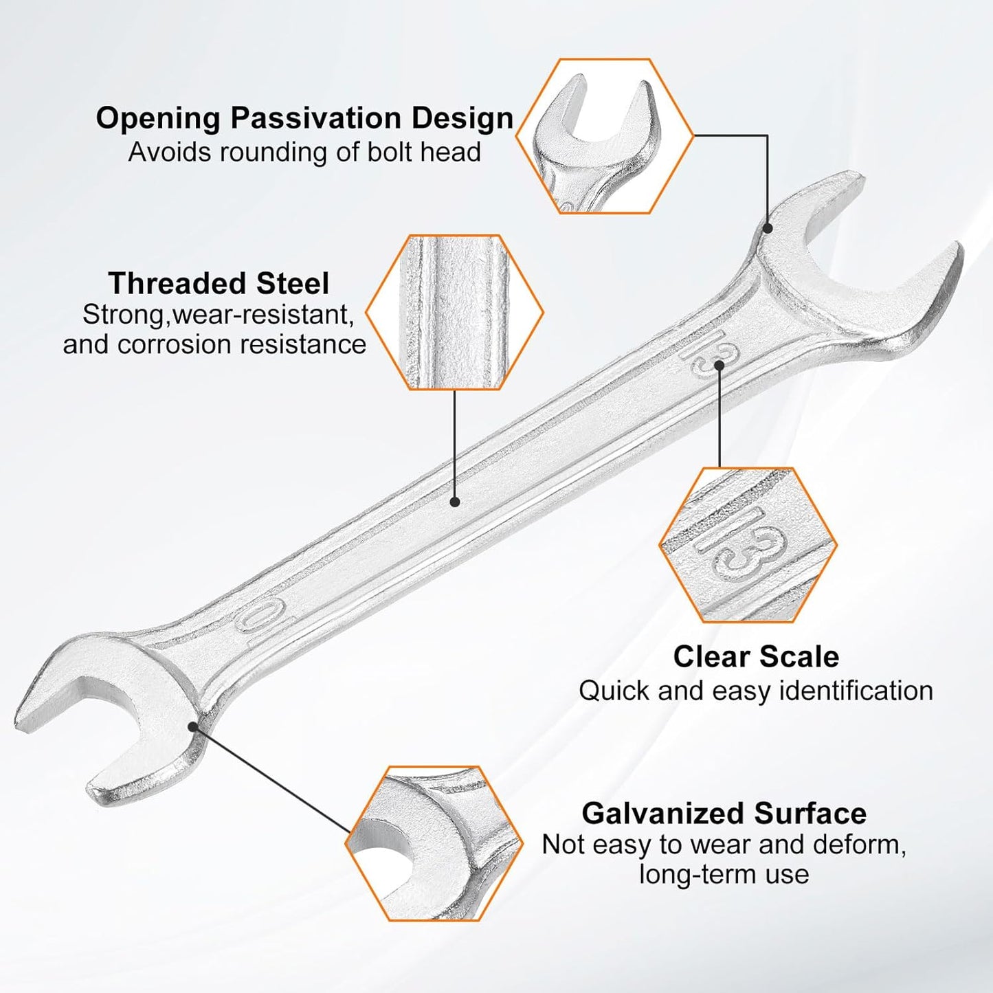 HARFINGTON 2pcs Double Open End Wrench 10mm x 13mm Metric 15 Degree Offset Angle Small Flat Head Wrench Galvanizing Open Ended Spanner for Automotive Repair Furniture Assembly
