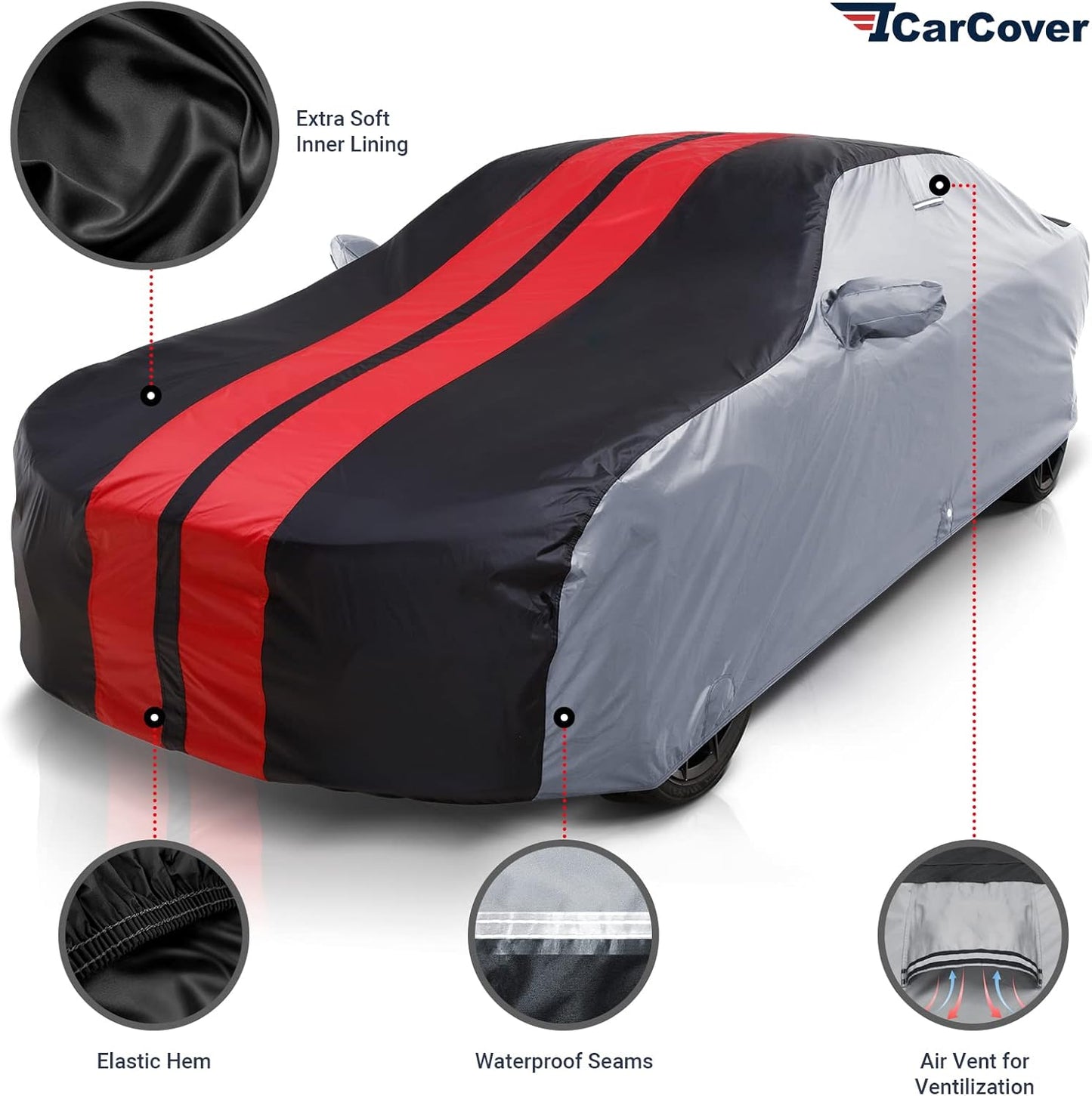 iCarCover Custom Car Cover Compatible with Mustang 1979-2004, Waterproof All Weather Rain Snow UV Sun Protector Full Exterior Indoor Outdoor Car Covers, Tribe (Gray/Black)