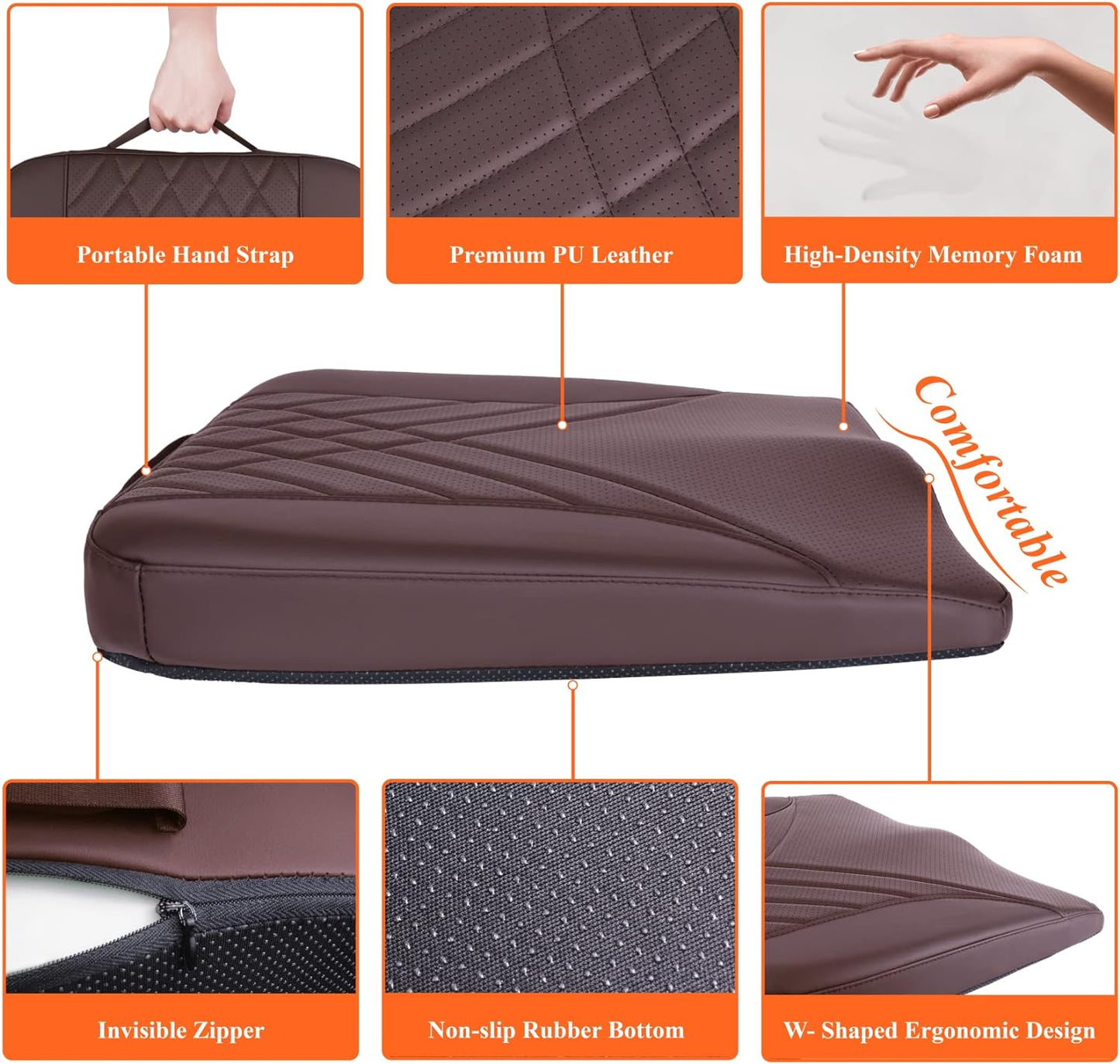 kingphenix Premium Car Seat Cushion, Memory Foam Driver Seat Cushion to Improve Driving View- Coccyx & Lower Back Pain Relief- Seat Cushion for Car, Truck, Office Chair (Brown)
