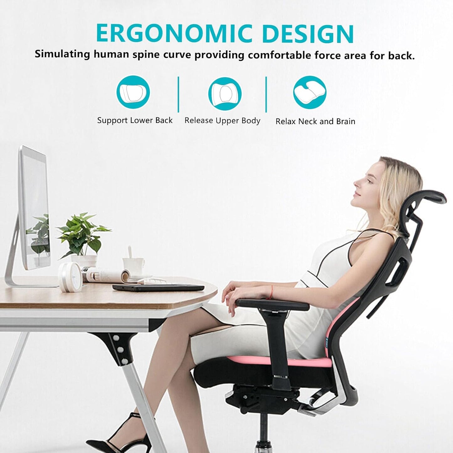 FLORICH Lumbar Support with Car headrest Back Pillow for Chair Headrest Pillow with Gel Memory Foam Massage Point Lumbar Support(Pink)