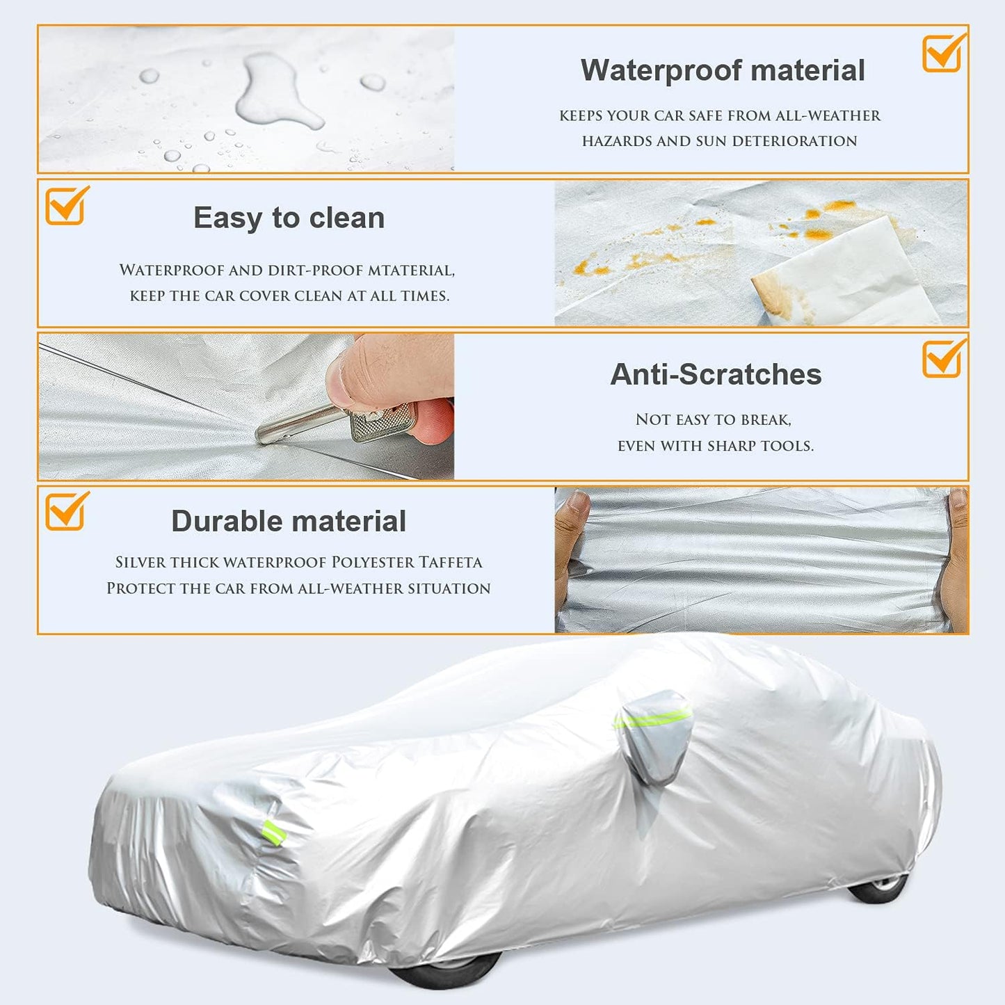 Car Cover for Automobiles All Weather Waterproof Universal Fit for Sedan (Length 166"-177")