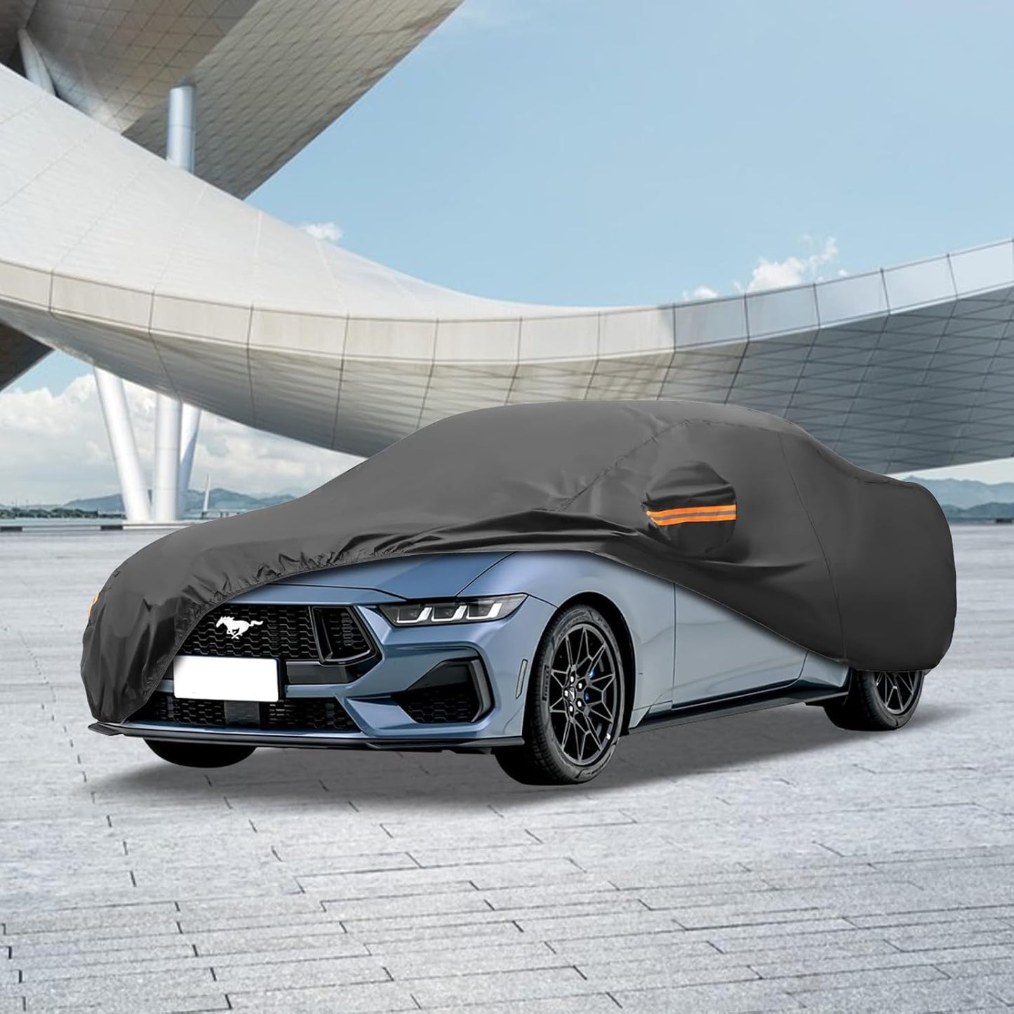 MORNYRAY Compatible with Ford Mustang,Car Cover Outdoor Waterproof Sun Rain Snow Hail Protection with Driver Door Zipper (Black, Custom Fit Ford Mustang)