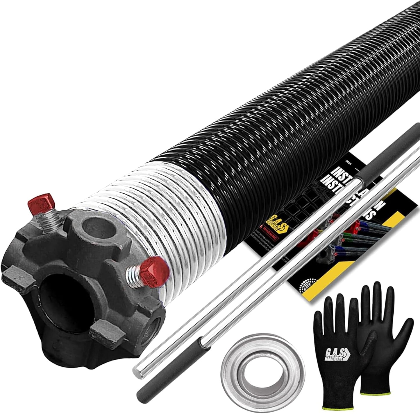 Garage Door Torsion Spring 218x1.75x26 Includes 1” Steel Bearing, Gloves, Manual, and Winding Bars for Right Side of Garage Door Precision E-Coating 5-Year Warranty Min. 30,000 Cycles (Black Cone)