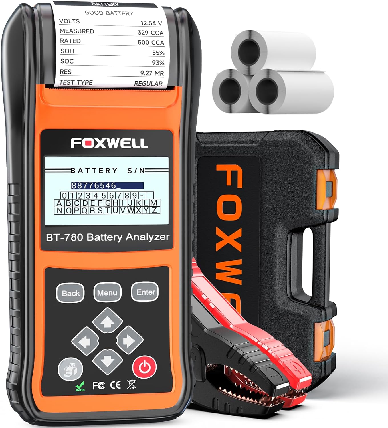 FOXWELL BT780 Car Battery Tester, 12V 24V Battery Load Tester with Printer 100-2000CCA Digital Automotive Cranking Charging System Analyzer for Car Motocycle Heavy Duty Truck Marine SUV Boat