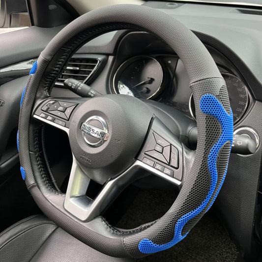 PINCTROT D Shaped Comfy Grip Steering Wheel Cover, Anti-Slip Design, Flat Bottom 14.5-15 Inch(Silicone Blue)