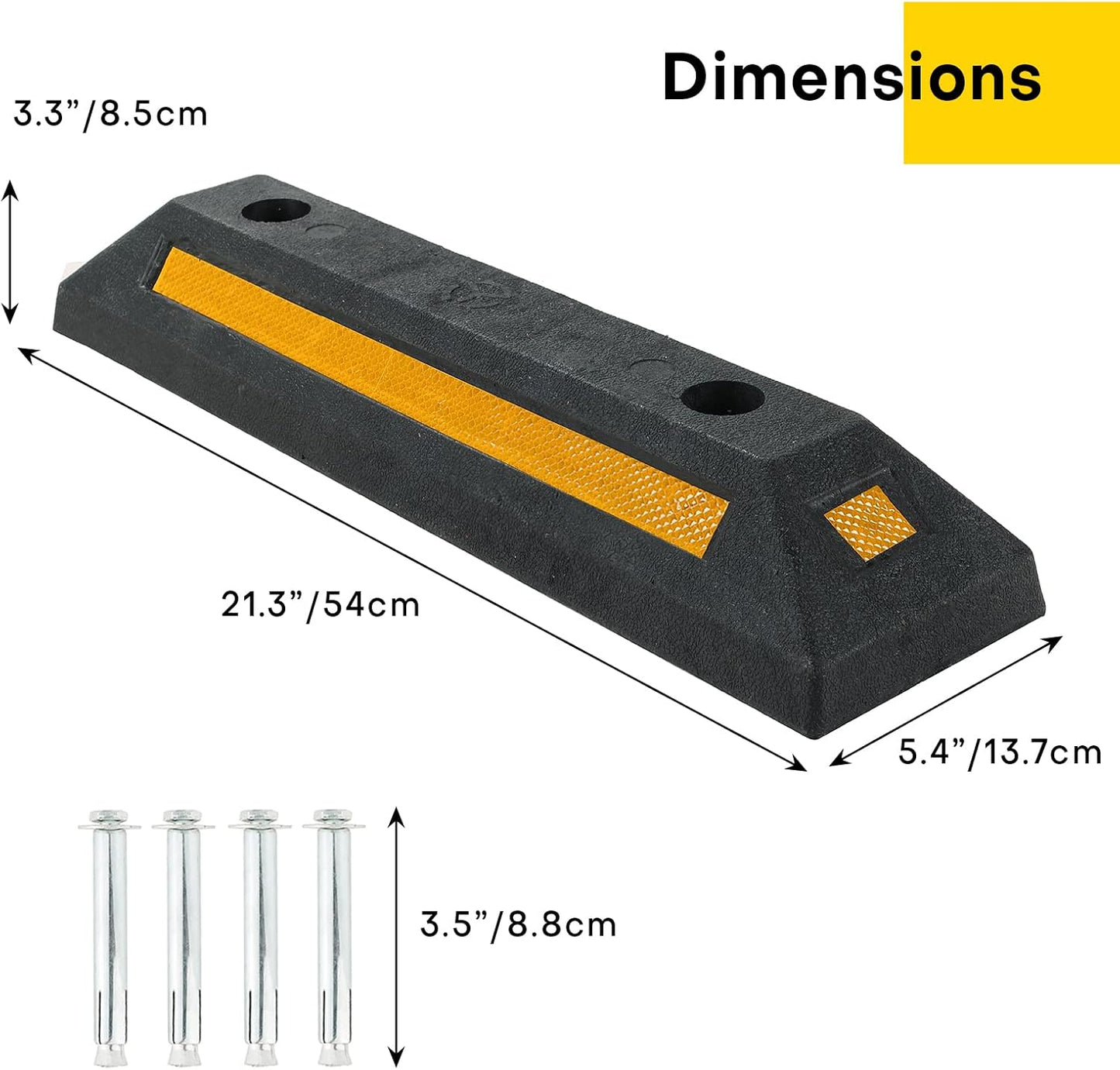 4 Pack Rubber Parking Guide Blocks | Heavy Duty Black Parking Blocks Parking Target Guide with Yellow Reflective Stripes, Wheel Stop Stoppers for Car, Truck, RV, Trailer, and Garage (4 Pack)